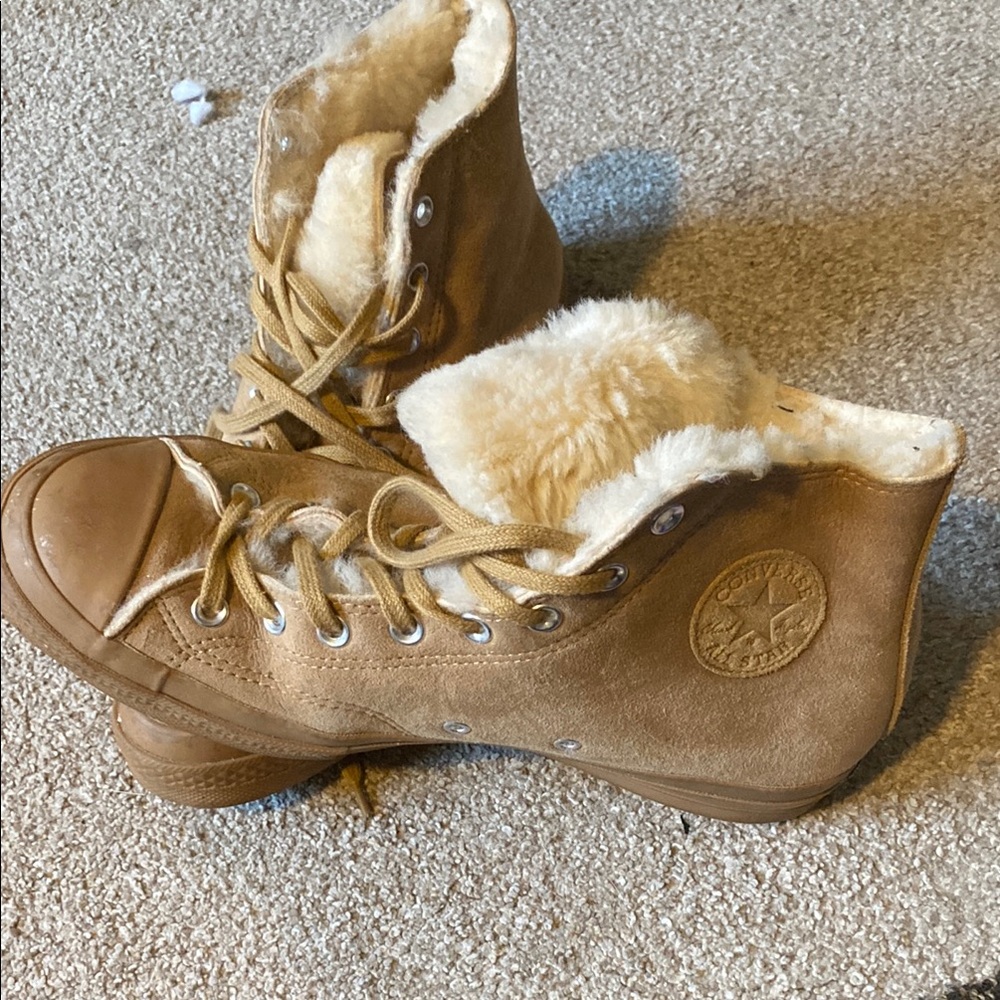 Converse Tan High-Top Sneakers with Plush Lining